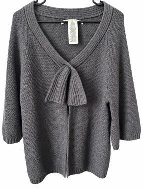 Max Studio 100% Wool Charcoal Tie Front Cardigan Sweater Size L